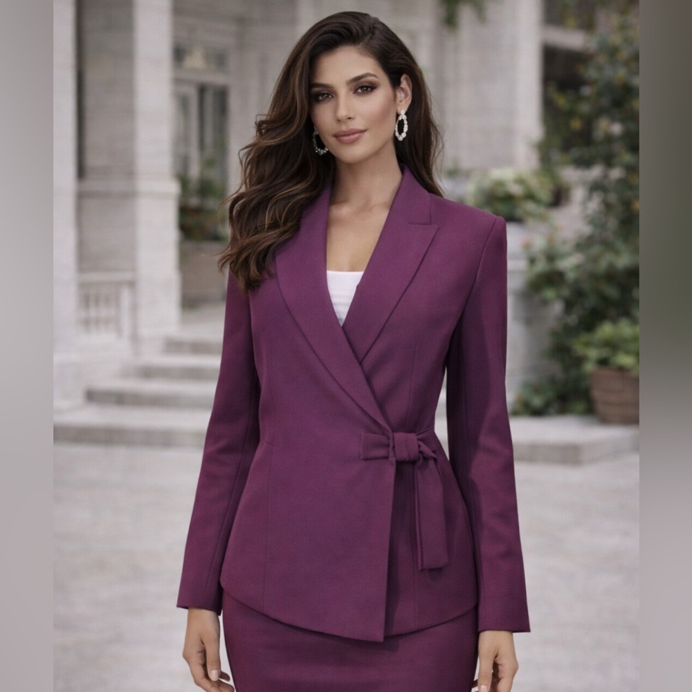 Le Suit Suit Jacket Blazer 18 Purple Berry Side Tie Poly NEW